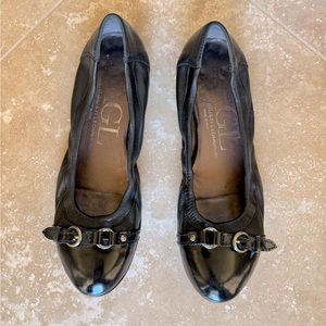 AGL Cap Toe Flats, Black/Silver, Size 8